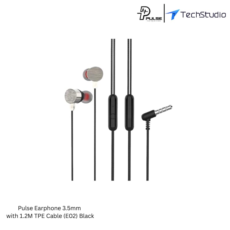 Pulse E02 Wired Earphone | 1.2M TPE Cable - Black