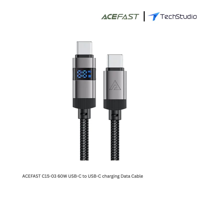 ACEFAST C15-03 60W USB-C to USB-C charging Data Cable with Display - Black