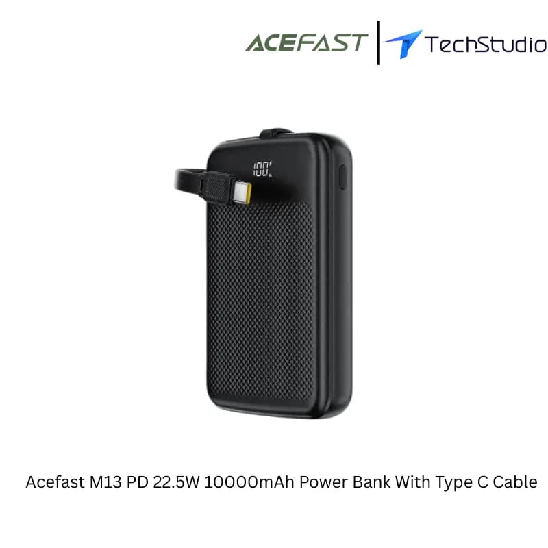 Acefast M13 PD 22.5W 10000mAh Power Bank With Type C Cable - Black