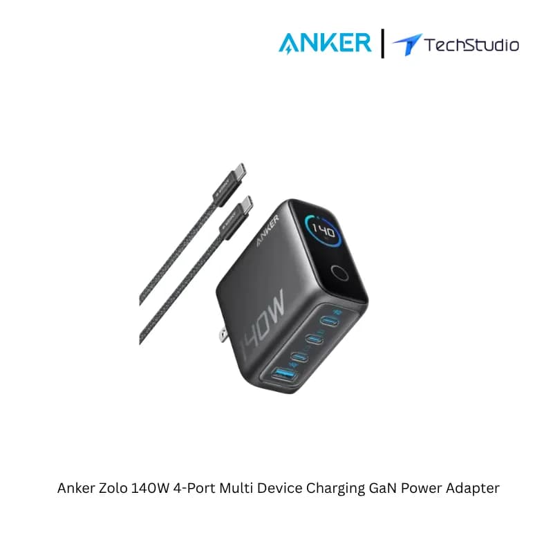 Anker Zolo 140W 4-Port Multi Device Charging GaN Power Adapter With Type-C Cable - Black