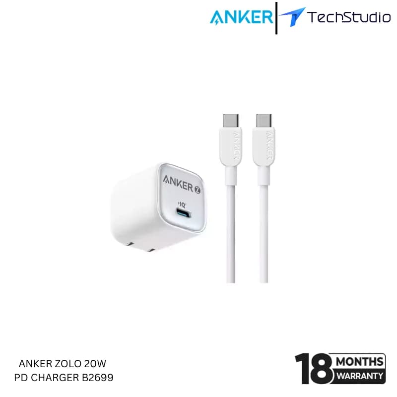Anker Zolo 20W PD Charger with Type-C to C Cable - White