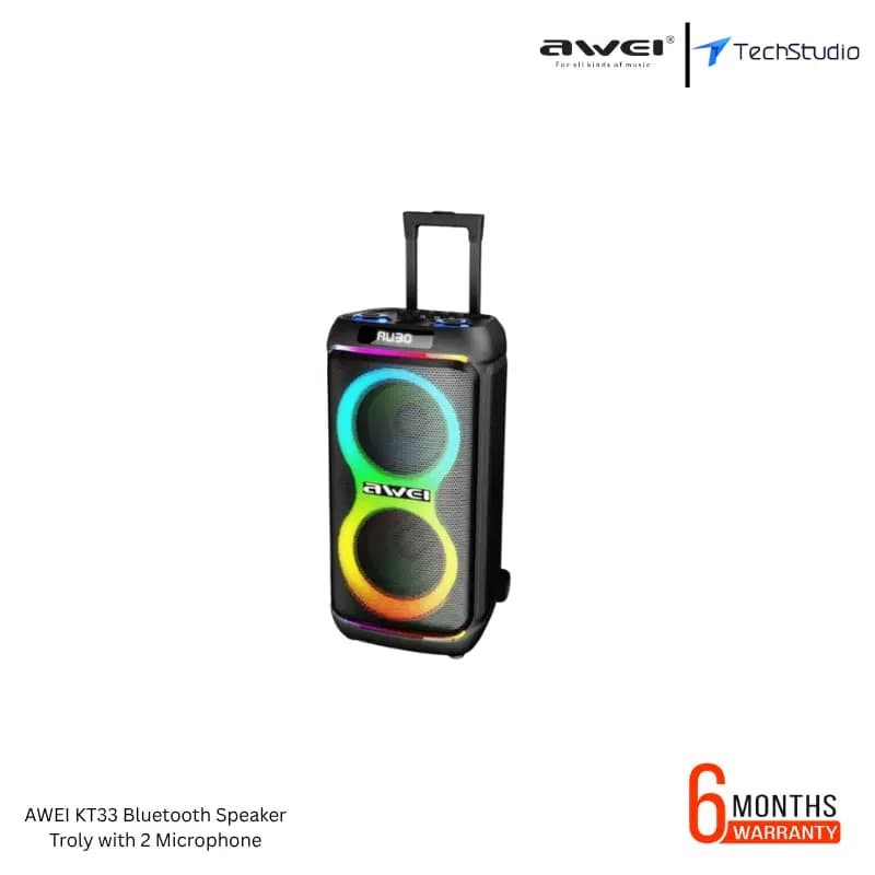 Awei KT33 Bluetooth Trolley Speaker with 2 Wireless Microphones Price in BD - Black