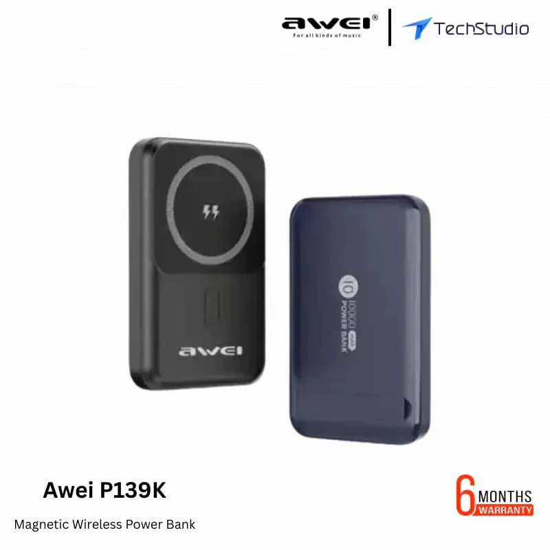 Awei P139K 10000mAh 15W Magnetic Wireless Power Bank - Black