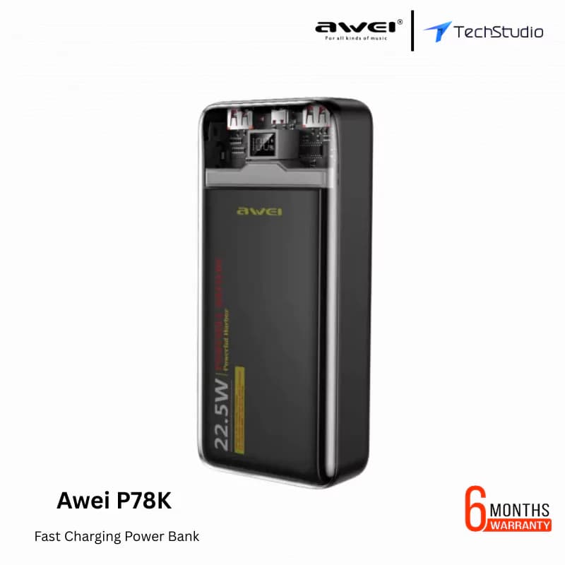 Awei P78K 20000mAh 22.5W Transparent Fast Charge Power Bank - Black