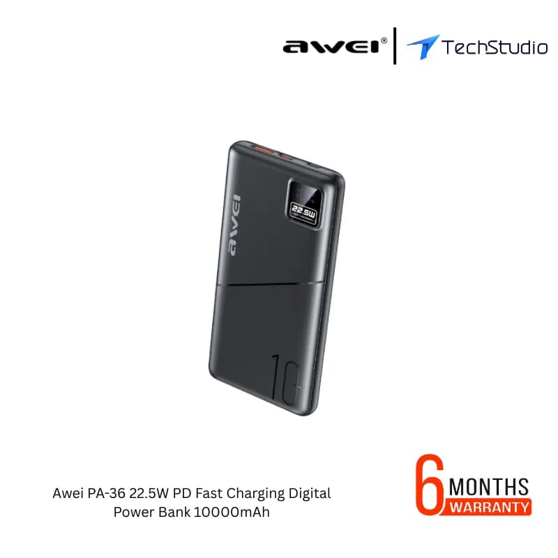 Awei PA-36 22.5W PD Fast Charging Digital Power Bank 10000mAh - Black
