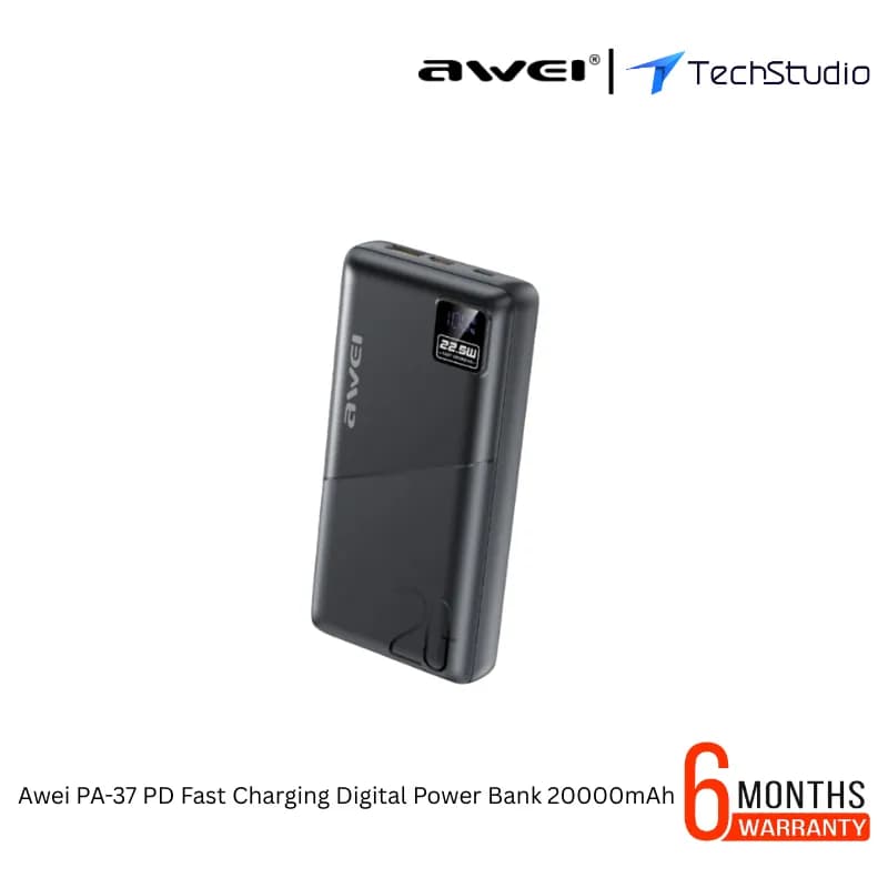 Awei PA-37 PD Fast Charging Digital Power Bank 20000mAh - Black