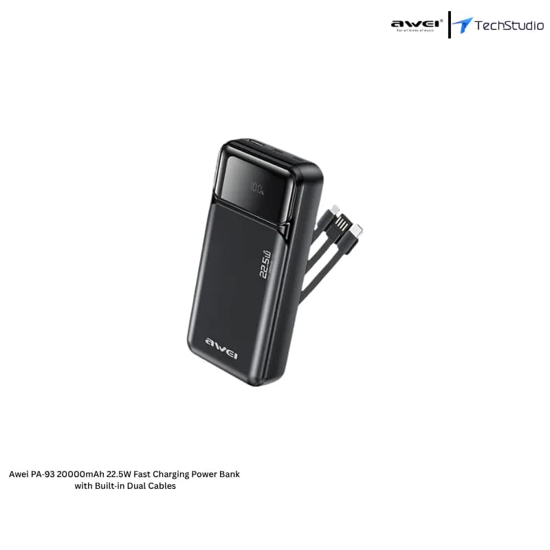 Awei PA-93 20000mAh 22.5W Fast Charging Power Bank Price in BD | TechStudio - Black