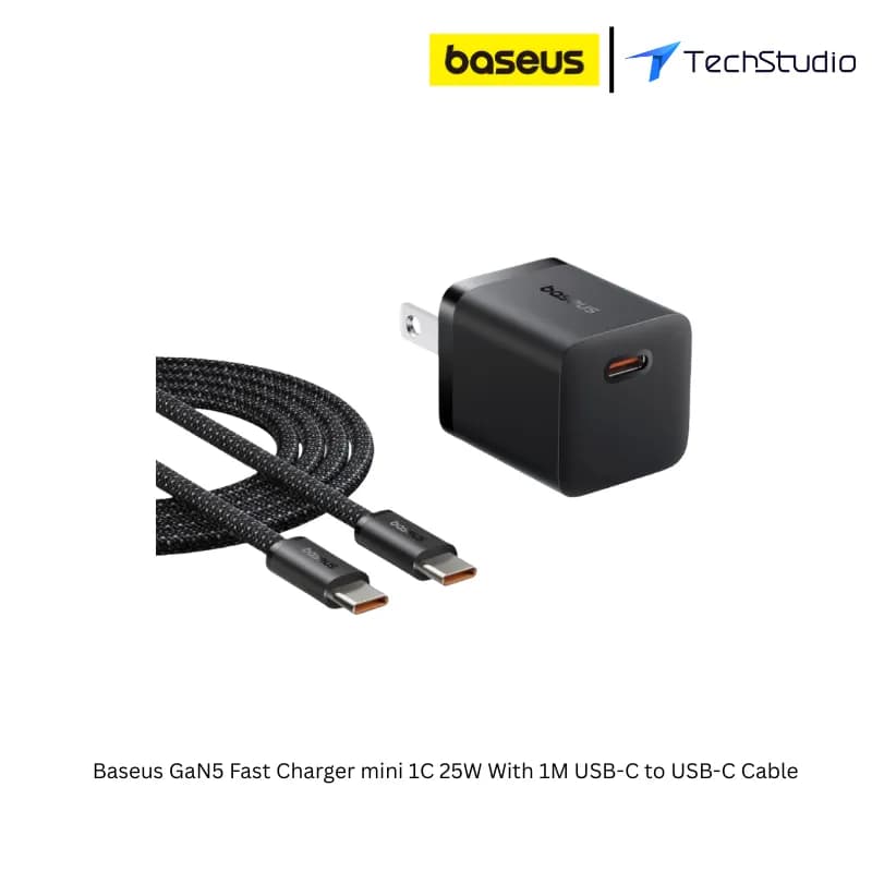 Baseus GaN5 Fast Charger mini 1C 25W With 1M USB-C to USB-C Cable - Black