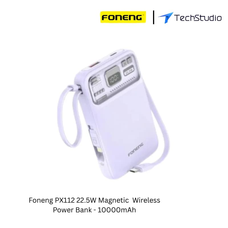 Foneng PX112 22.5W Magnetic With Dual Cables Wireless Power Bank - 10000mAh - Purple