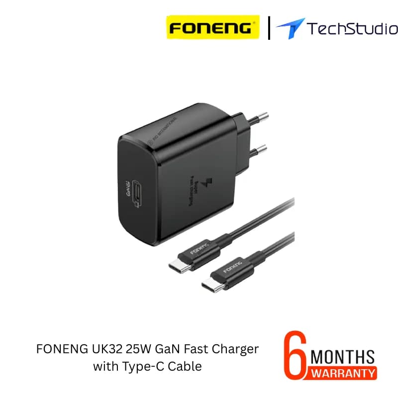 FONENG UK32 25W GaN Fast Charger with Type-C Cable - Black
