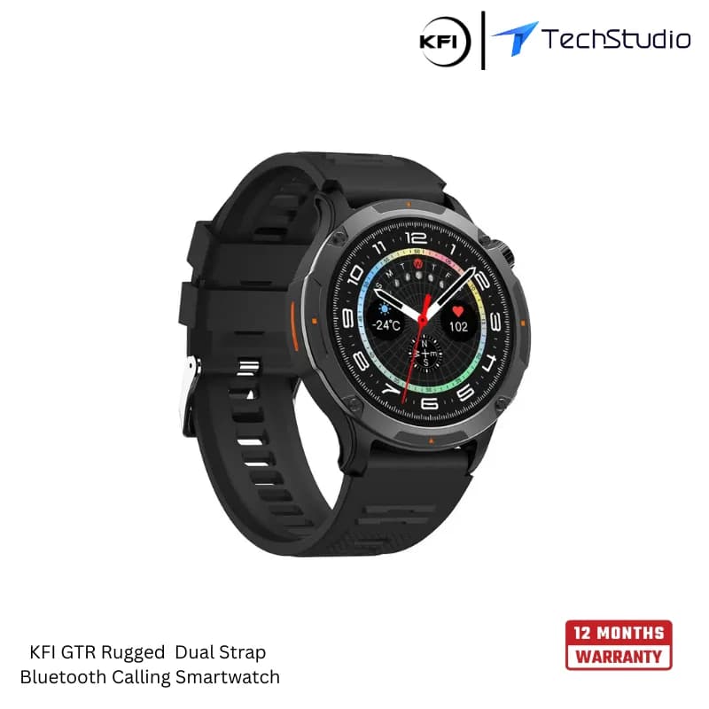 KFI GTR Rugged Dual Strap Bluetooth Calling Smartwatch - Black