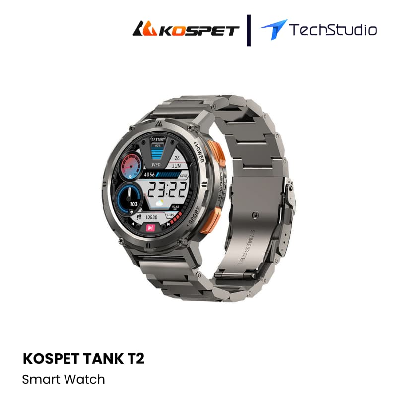 Kospet Tank T2 (Special Edition) Bluetooth Calling & 5ATM US Military Certified Smart Watch - Silver