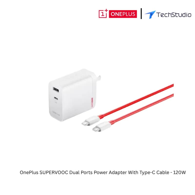 OnePlus SUPERVOOC Dual Ports Power Adapter With Type-C Cable - 120W - White