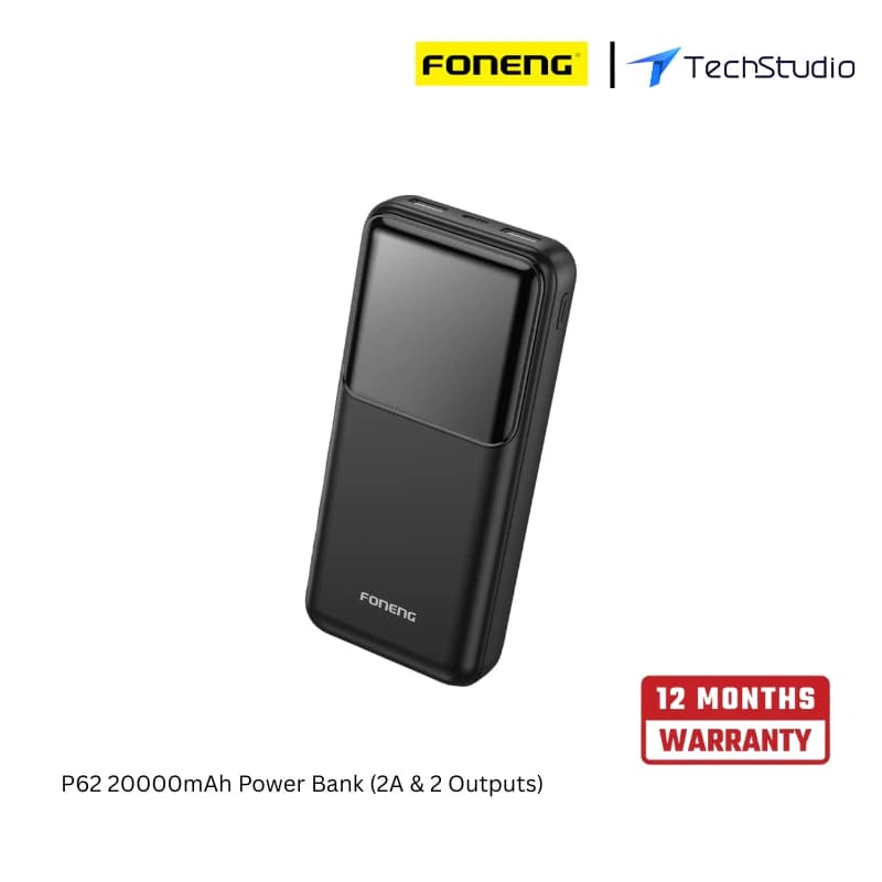 Foneng P62 20000mAh Power Bank – Dual Output - Black